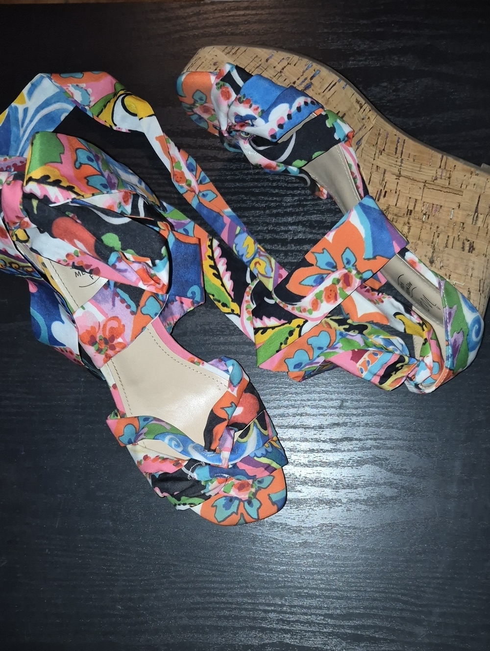 Impo Multicolor Floral Wrap Cork Wedge Sandals